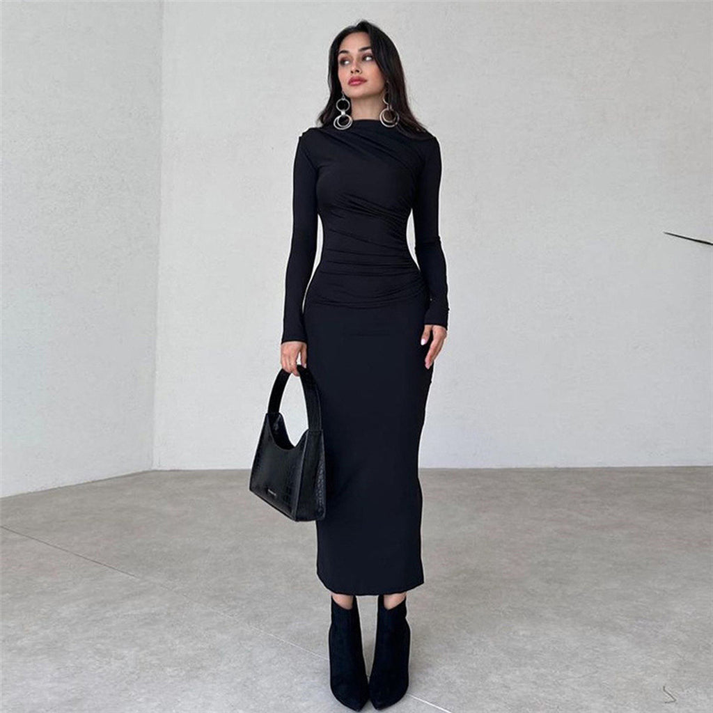Slim fit high-end solid color temperament long hip dress