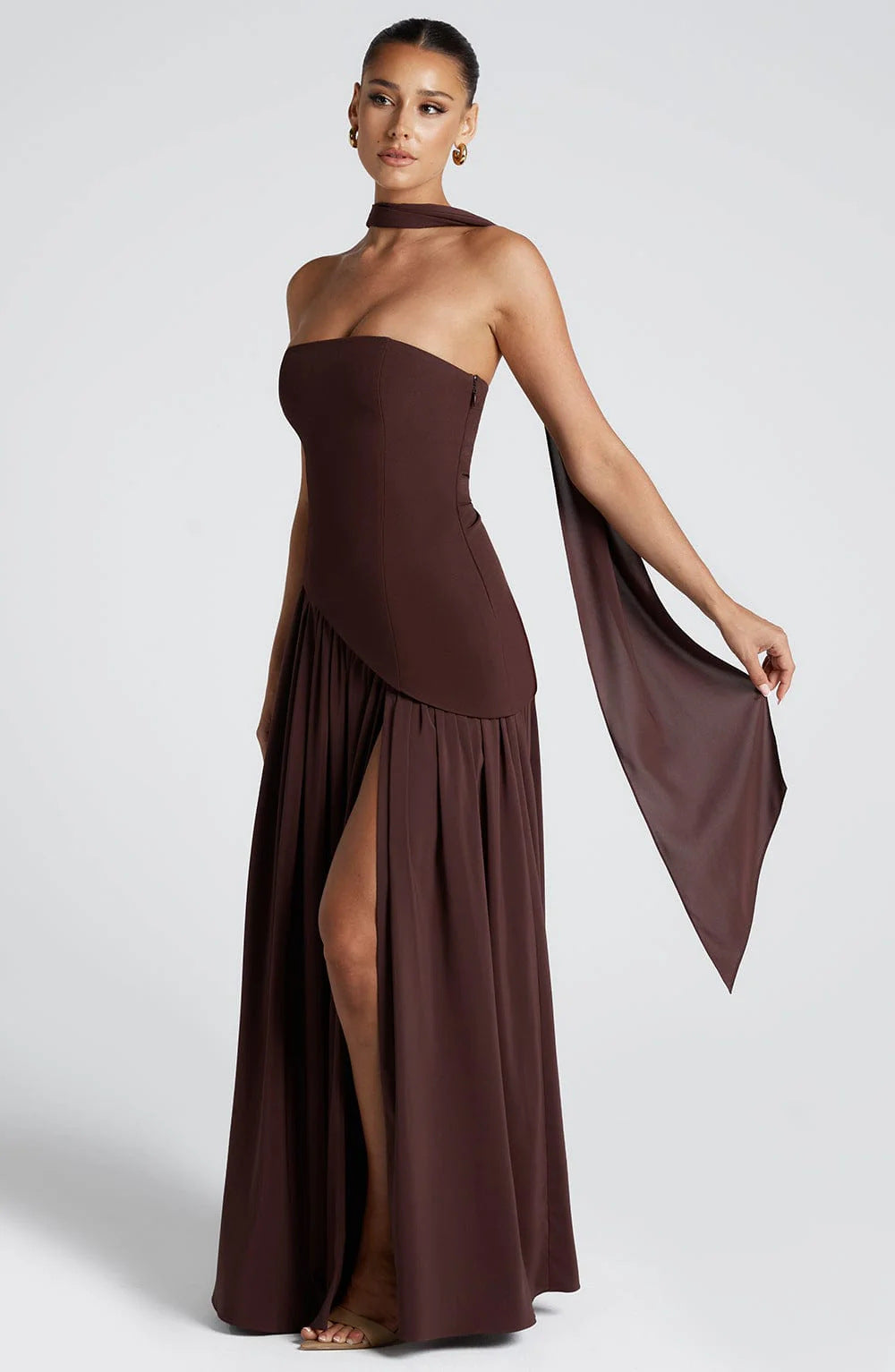 Tube Top Solid Color Slit Dress Fashion Sexy Backless High Slit Long Dress