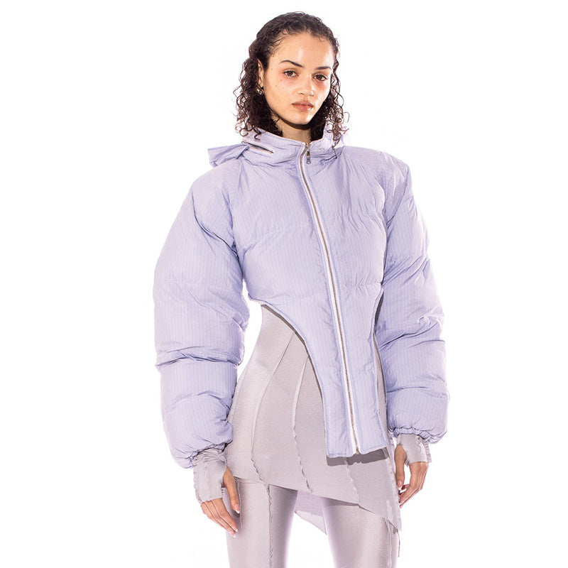 New winter solid color lapel V-shaped hem fashionable cotton coat