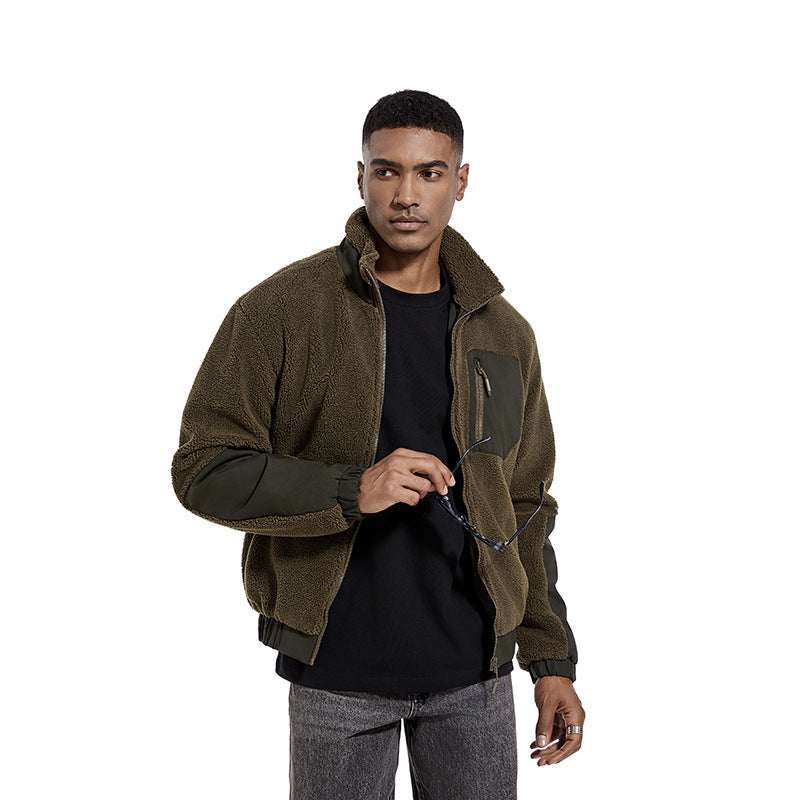 Men's Lambskin Jacket Polar Fleece Casual Jacket Cardigan