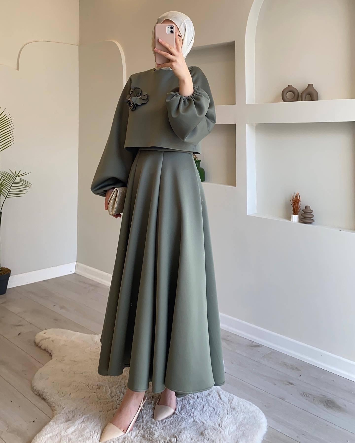 Flower Lantern Sleeve Loose Dress Women's Skirt Suit Two-piece Set