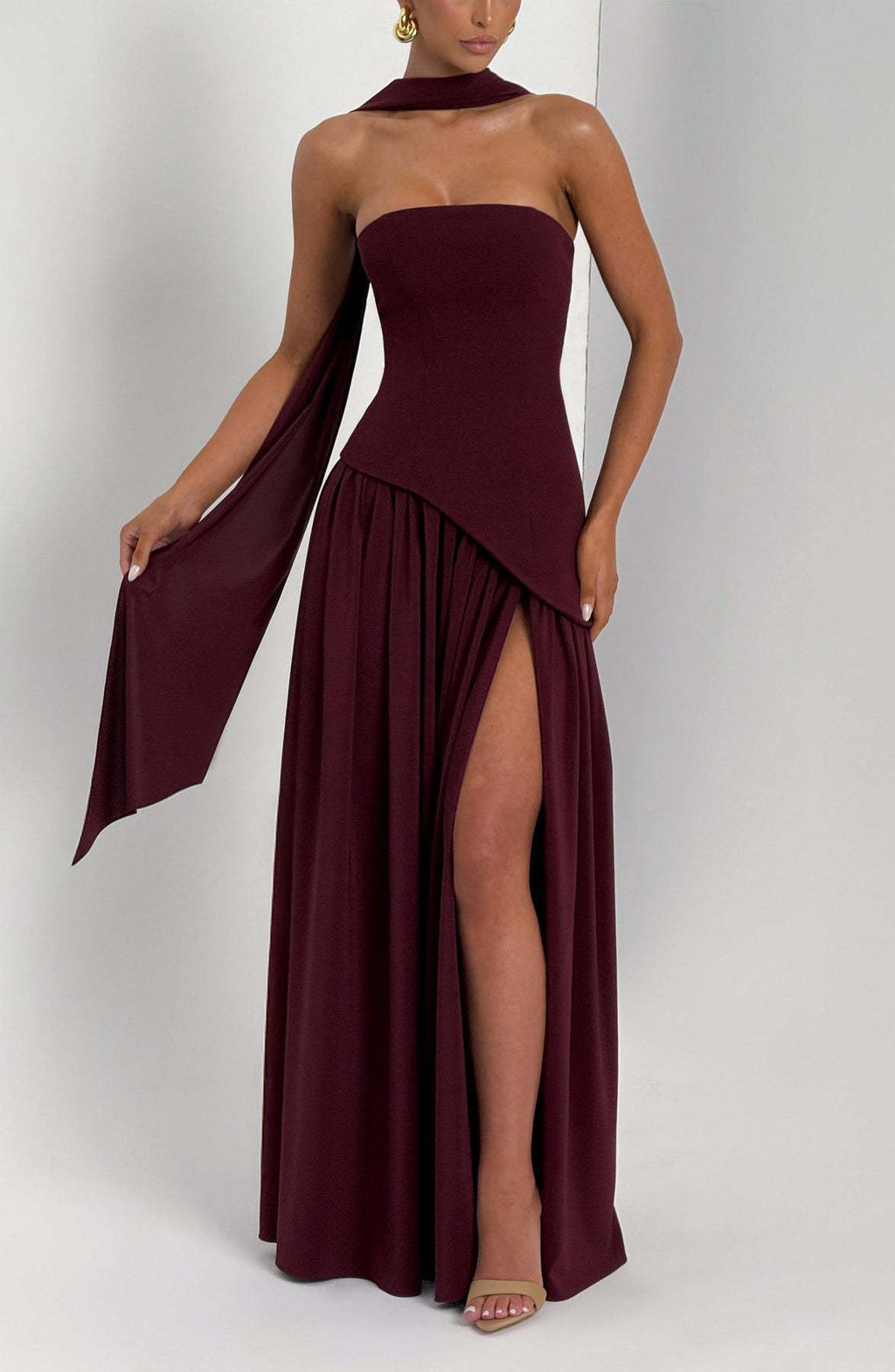 Tube Top Solid Color Slit Dress Fashion Sexy Backless High Slit Long Dress