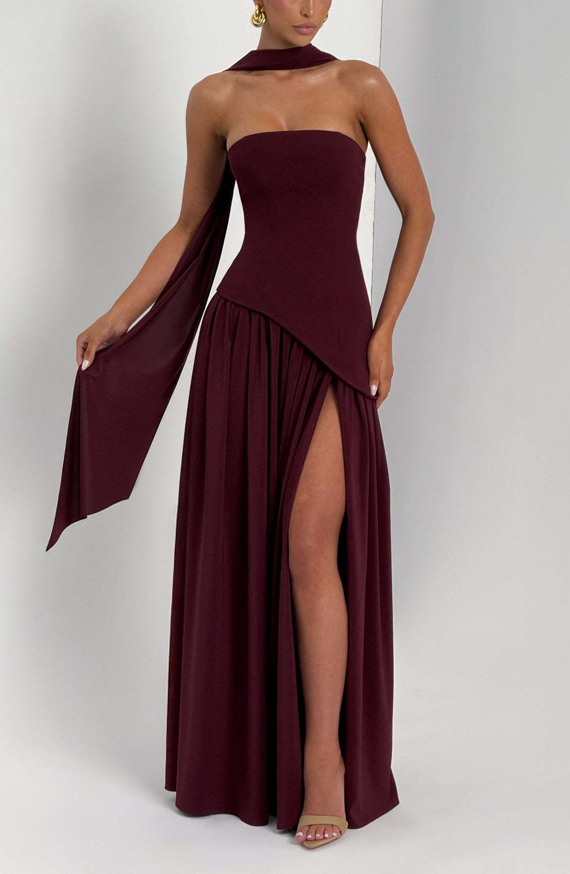 Tube Top Solid Color Slit Dress Fashion Sexy Backless High Slit Long Dress