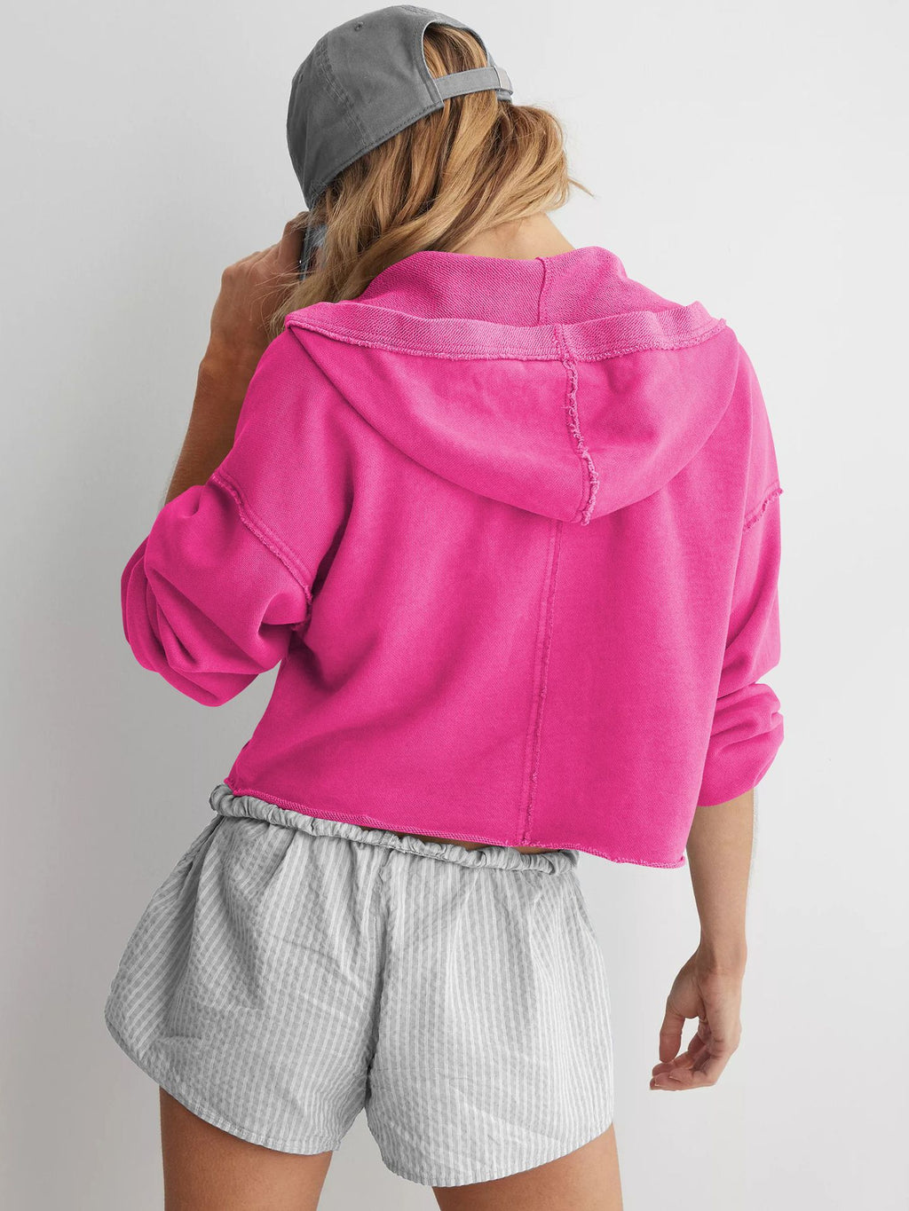 Hooded Half-Open Collar Solid Color Loose Sweatshirt