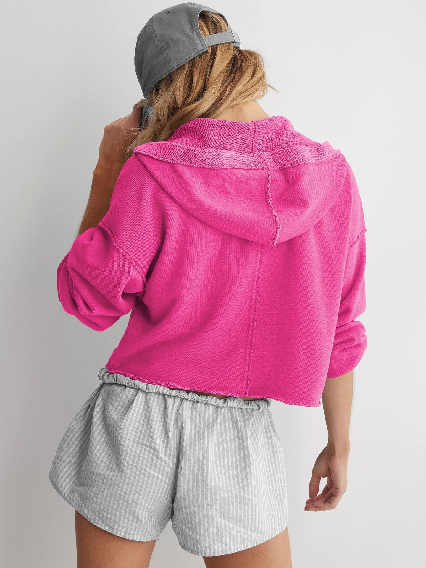Hooded Half-Open Collar Solid Color Loose Sweatshirt