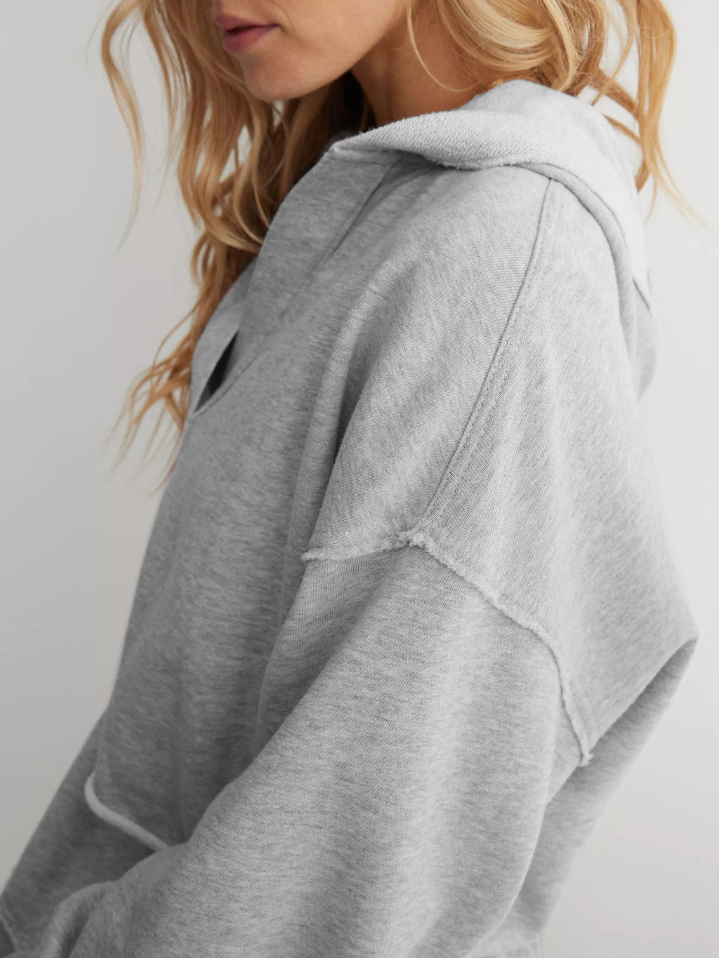 Hooded Half-Open Collar Solid Color Loose Sweatshirt