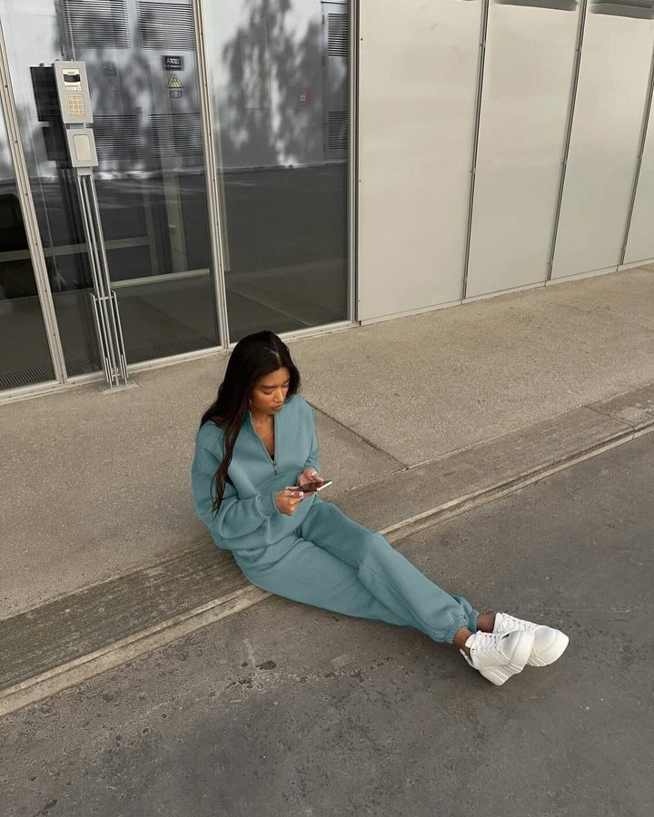 Plush sweatshirt pencil pants casual two-piece suit