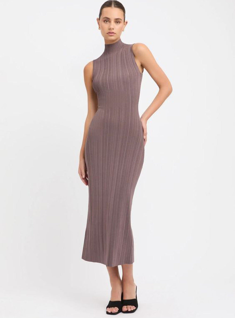Knitted Turtleneck Sleeveless Bodycon Midi Elegant French Dress