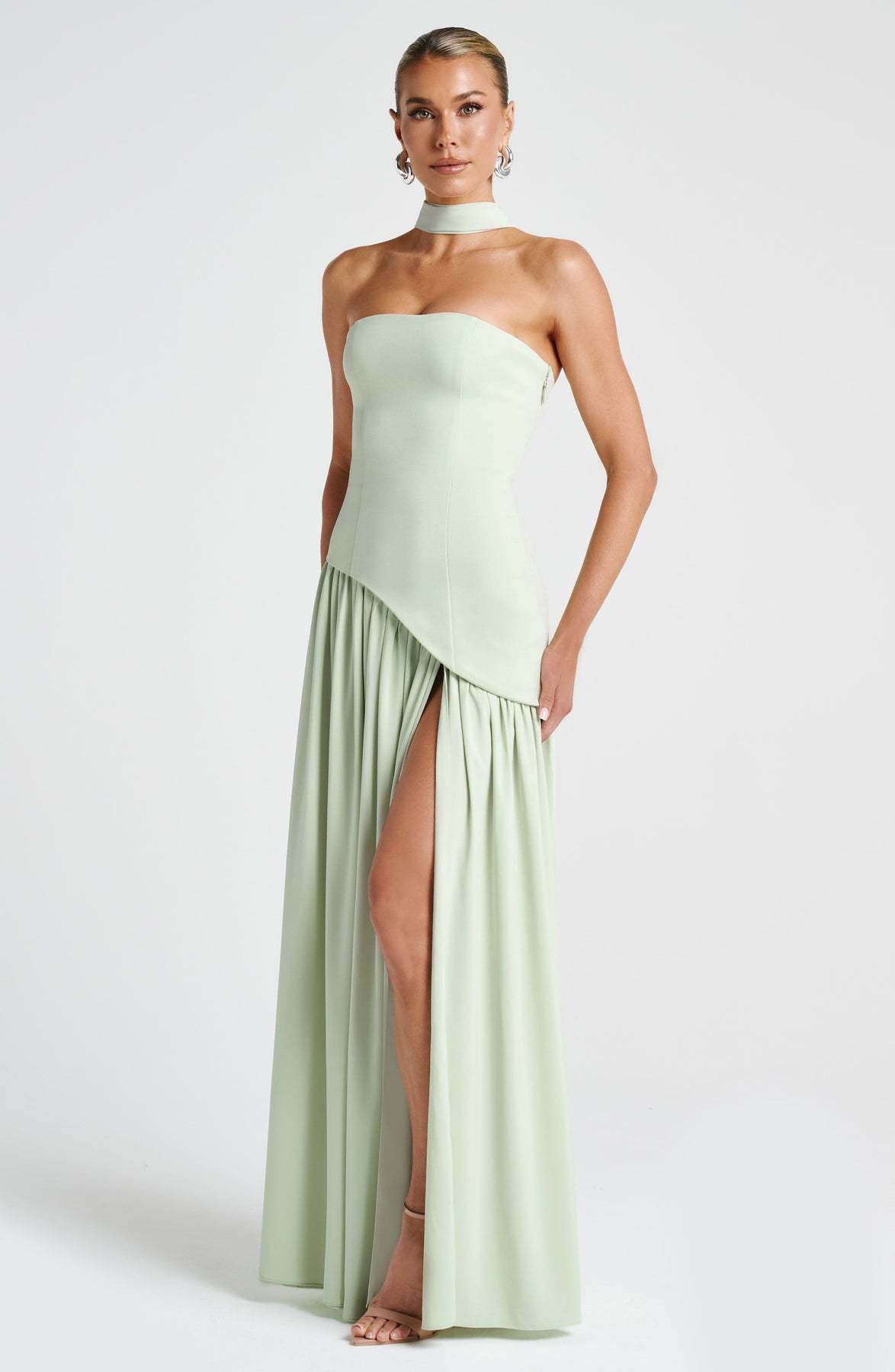 Tube Top Solid Color Slit Dress Fashion Sexy Backless High Slit Long Dress
