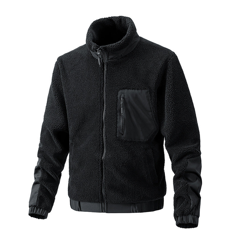 Men's Lambskin Jacket Polar Fleece Casual Jacket Cardigan