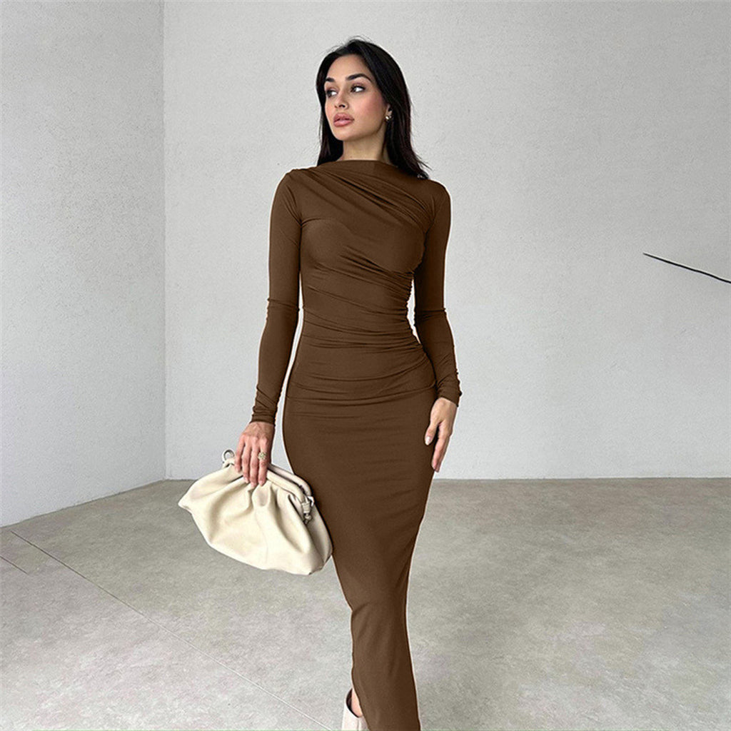 Slim fit high-end solid color temperament long hip dress