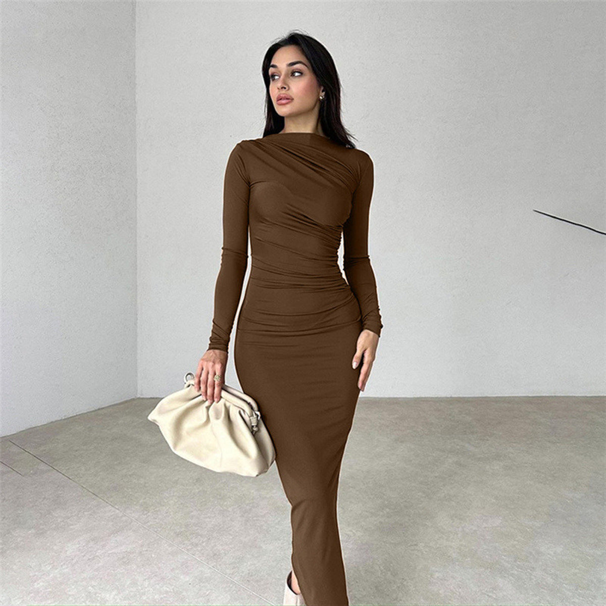 Slim fit high-end solid color temperament long hip dress