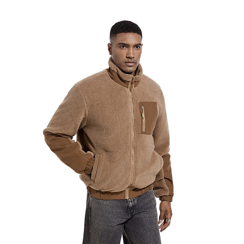 Men's Lambskin Jacket Polar Fleece Casual Jacket Cardigan