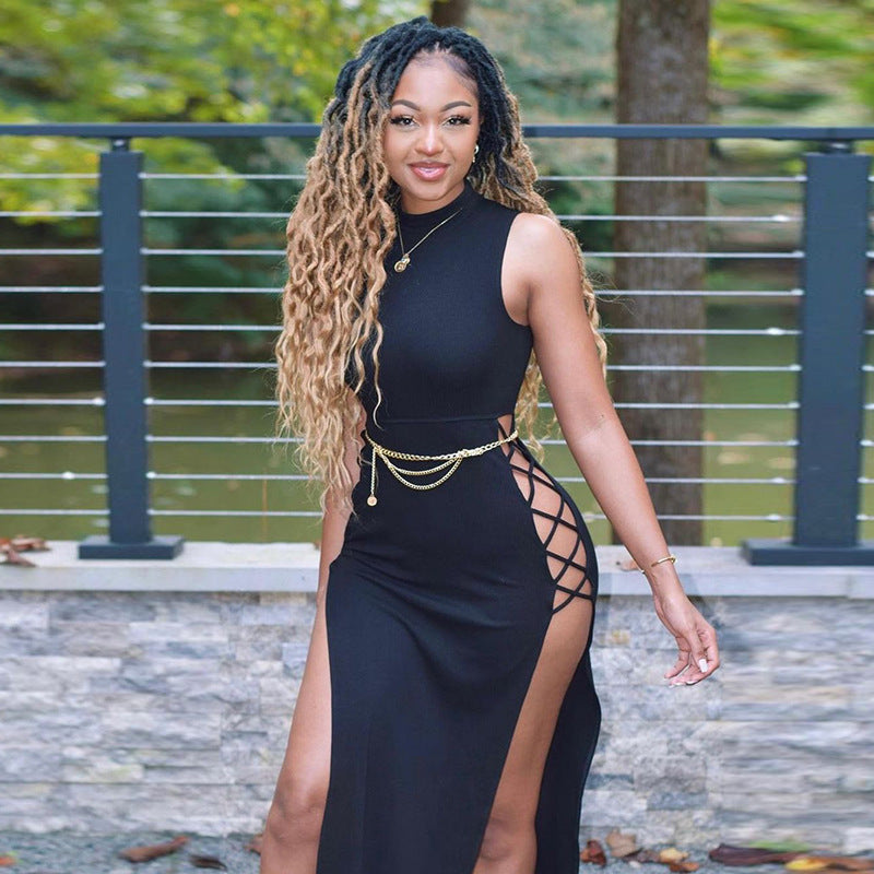 Sexy vest strappy dress sexy high slit dress