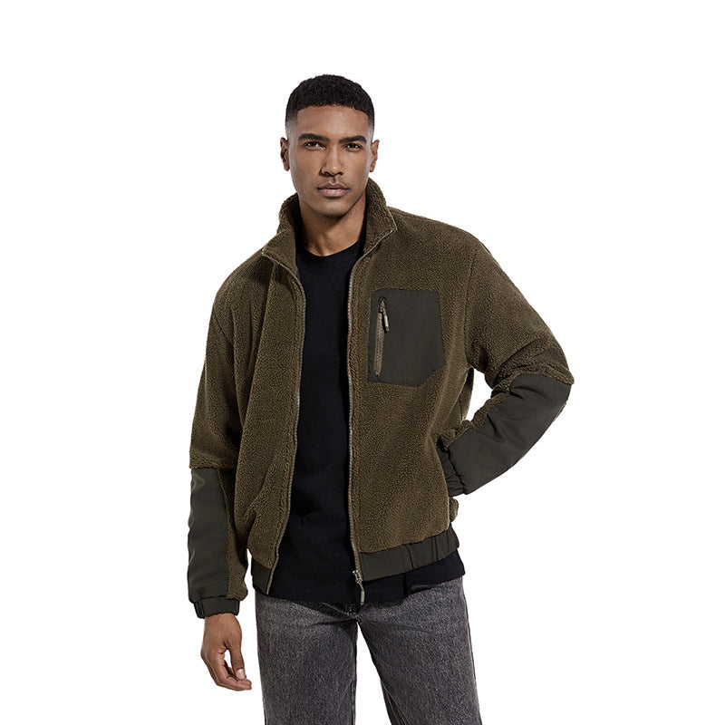 Men's Lambskin Jacket Polar Fleece Casual Jacket Cardigan