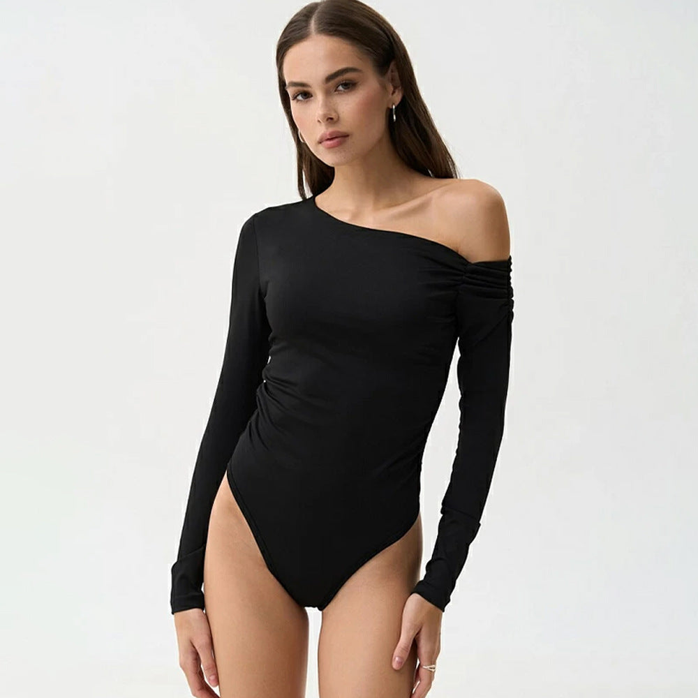 Sexy Off-shoulder Long Sleeve Gathered Bodysuit