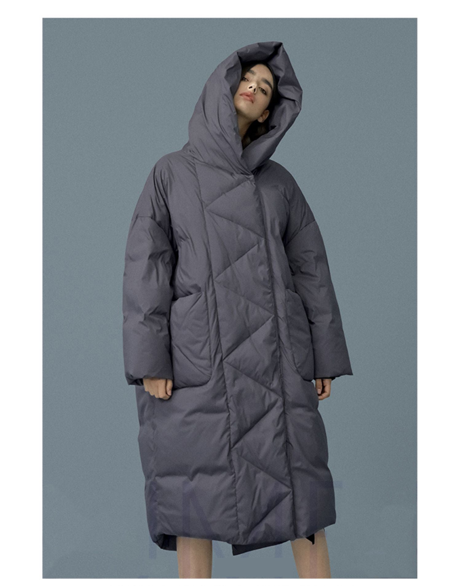 Windproof and waterproof white duck down below the knee warm down jacket