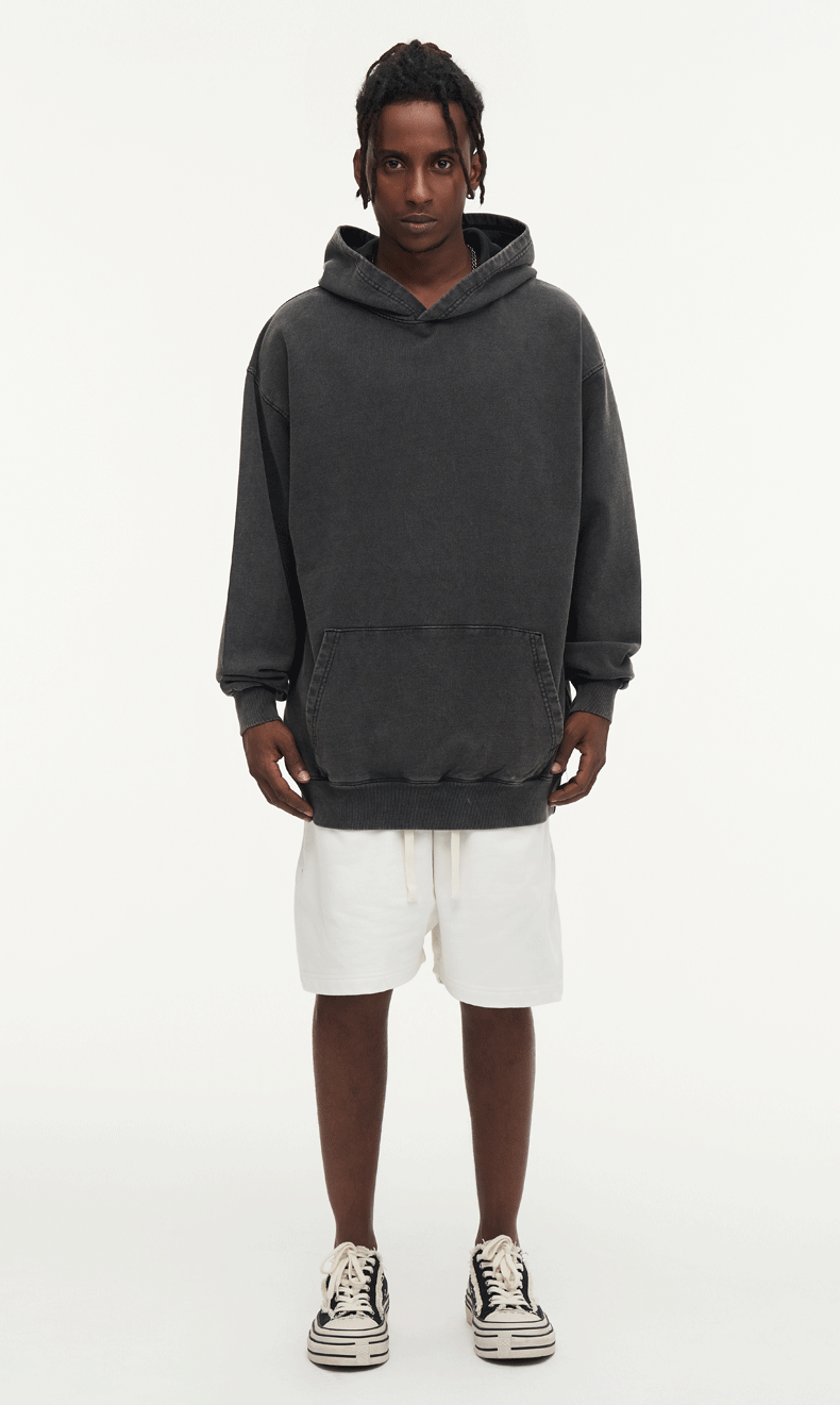 Washed and distressed hooded sweatshirt pure cotton batik retro street all-match hoodie