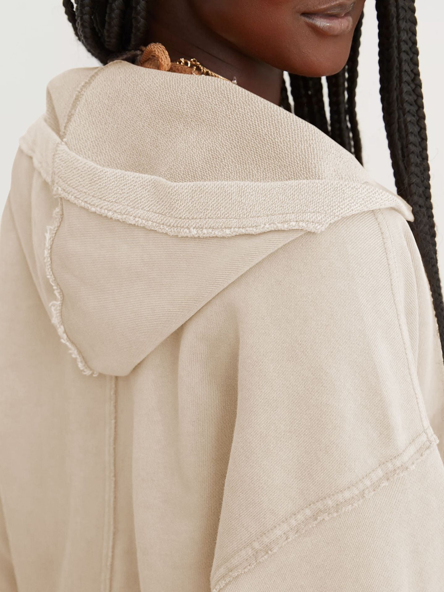 Hooded Half-Open Collar Solid Color Loose Sweatshirt