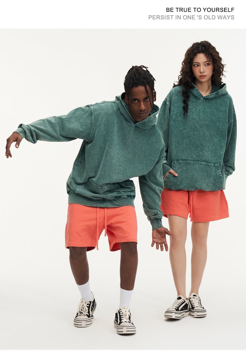 Washed and distressed hooded sweatshirt pure cotton batik retro street all-match hoodie