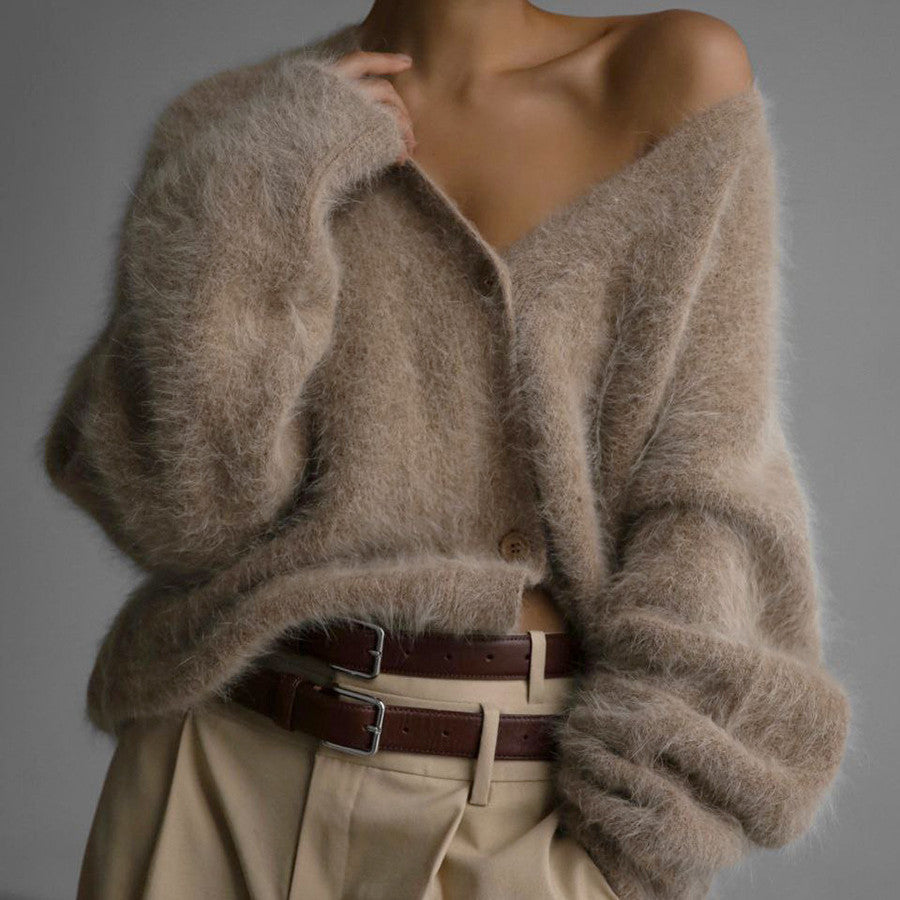 Spring autumn imitation mink cardigan women lazy style loose sweater coat soft long sleeve