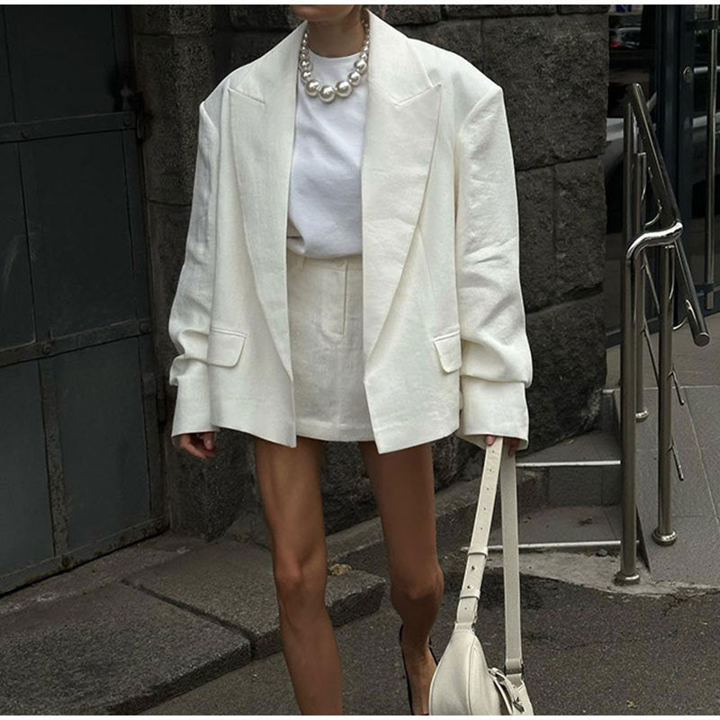 Solid color with large lapel and gathered sleeves suit jacket