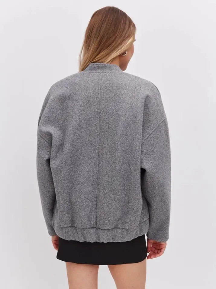 Simple and versatile loose bomber women jacket with pockets
