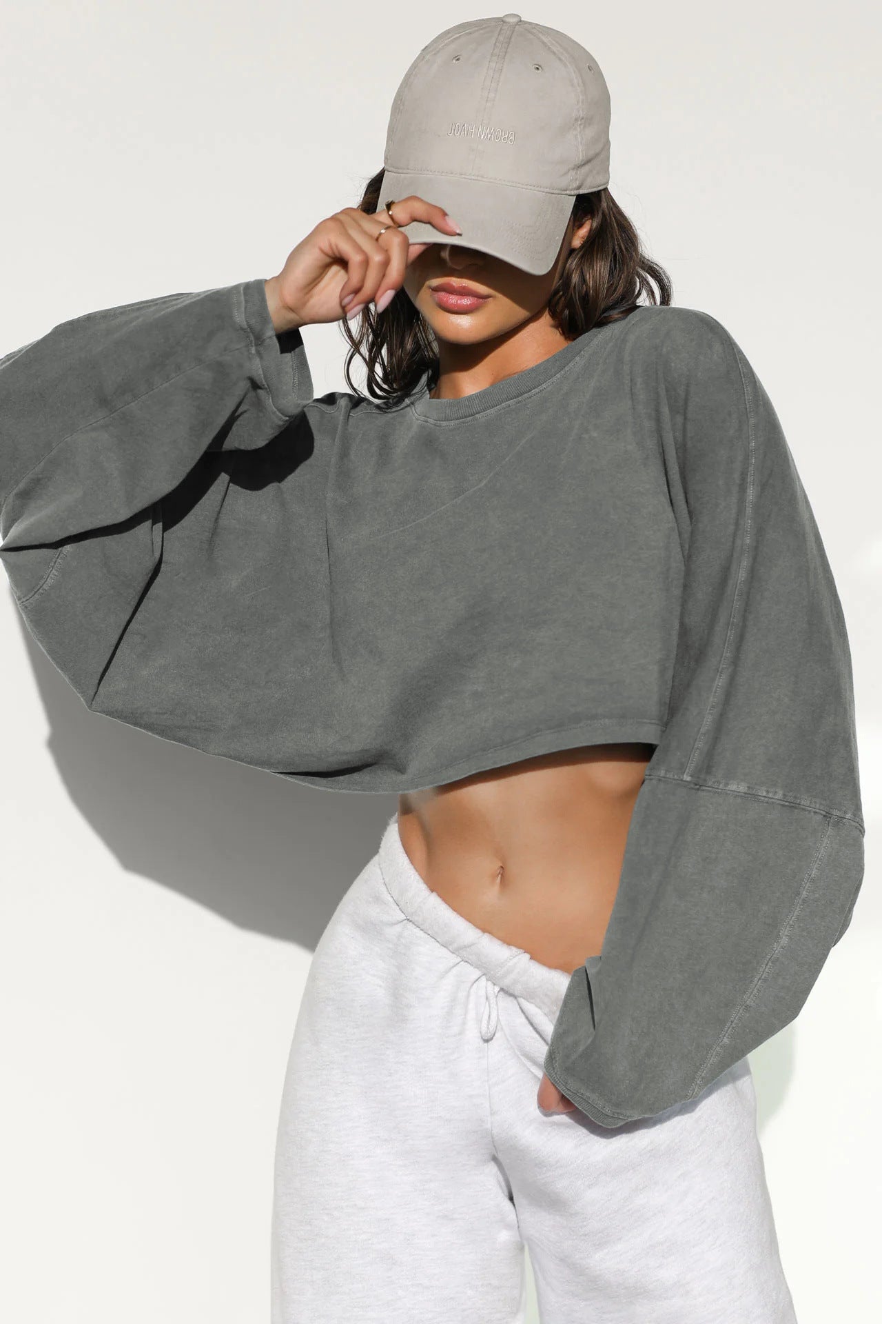 Navel-exposed round-neck sweatshirt short sports bottoming shirt T-shirt sweater