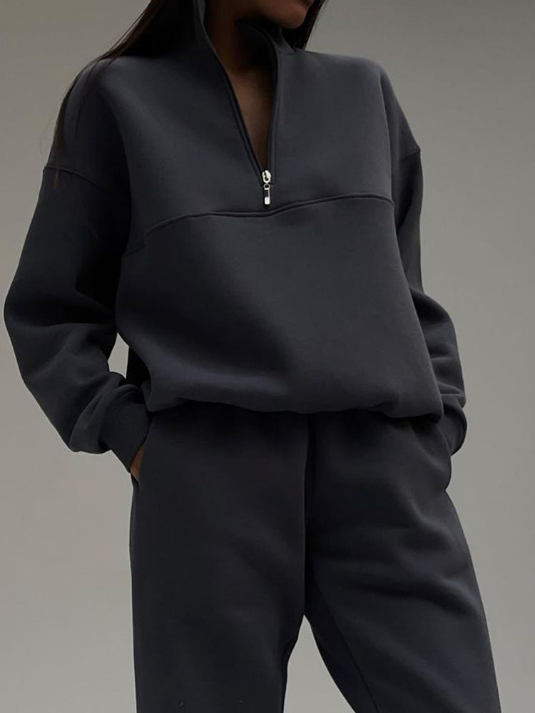 Plush sweatshirt pencil pants casual two-piece suit
