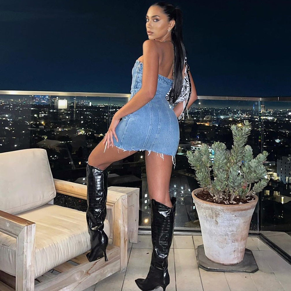 Sexy backless washed chest dress