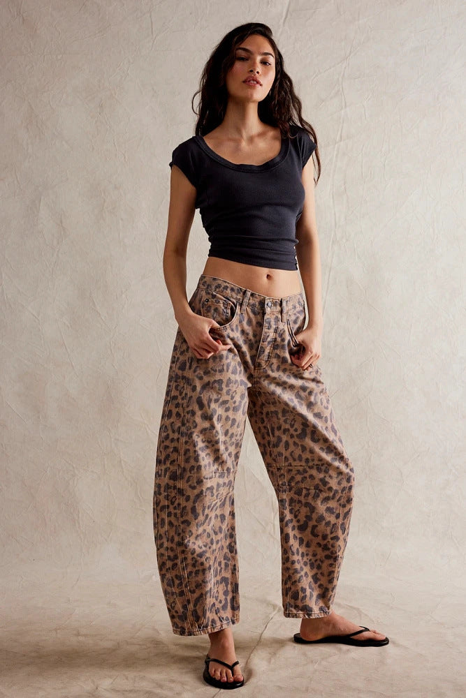 Spring Autumn Casual Loose Mid-Rise Tube Jeans for Women